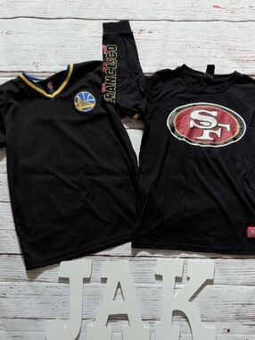 NFL Black Kids San Francisco 49ers Long Sleeve Tee & Warriors Shirt
